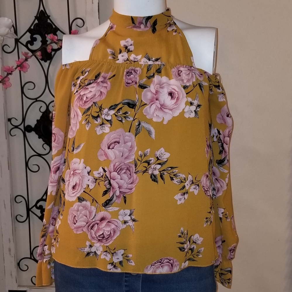 MUSTARD COLD SHOULDER BLOUSE